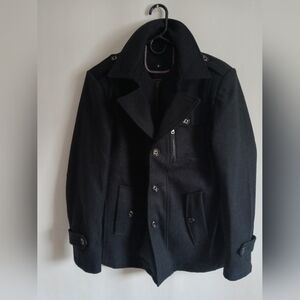 Sophitiscated Peacoat for Men Wool Blend Zip And Button Closure Pockets SzSm